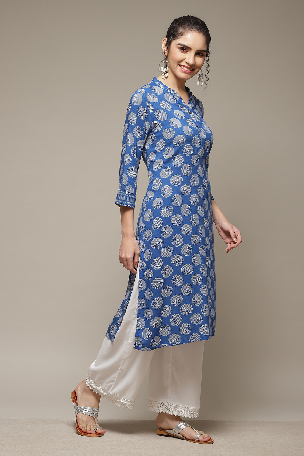 Blue LIVA Straight Kurta image number 5